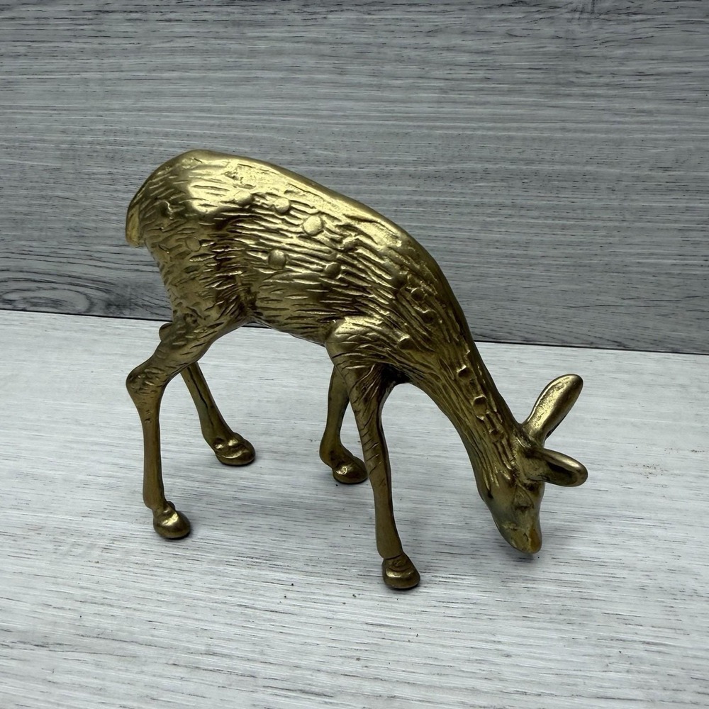 Vintage Brass Deer Reindeer Statue Set of 2 Buck and Doe 4 1/2" and 7" Tall EUC - Picture 4 of 9